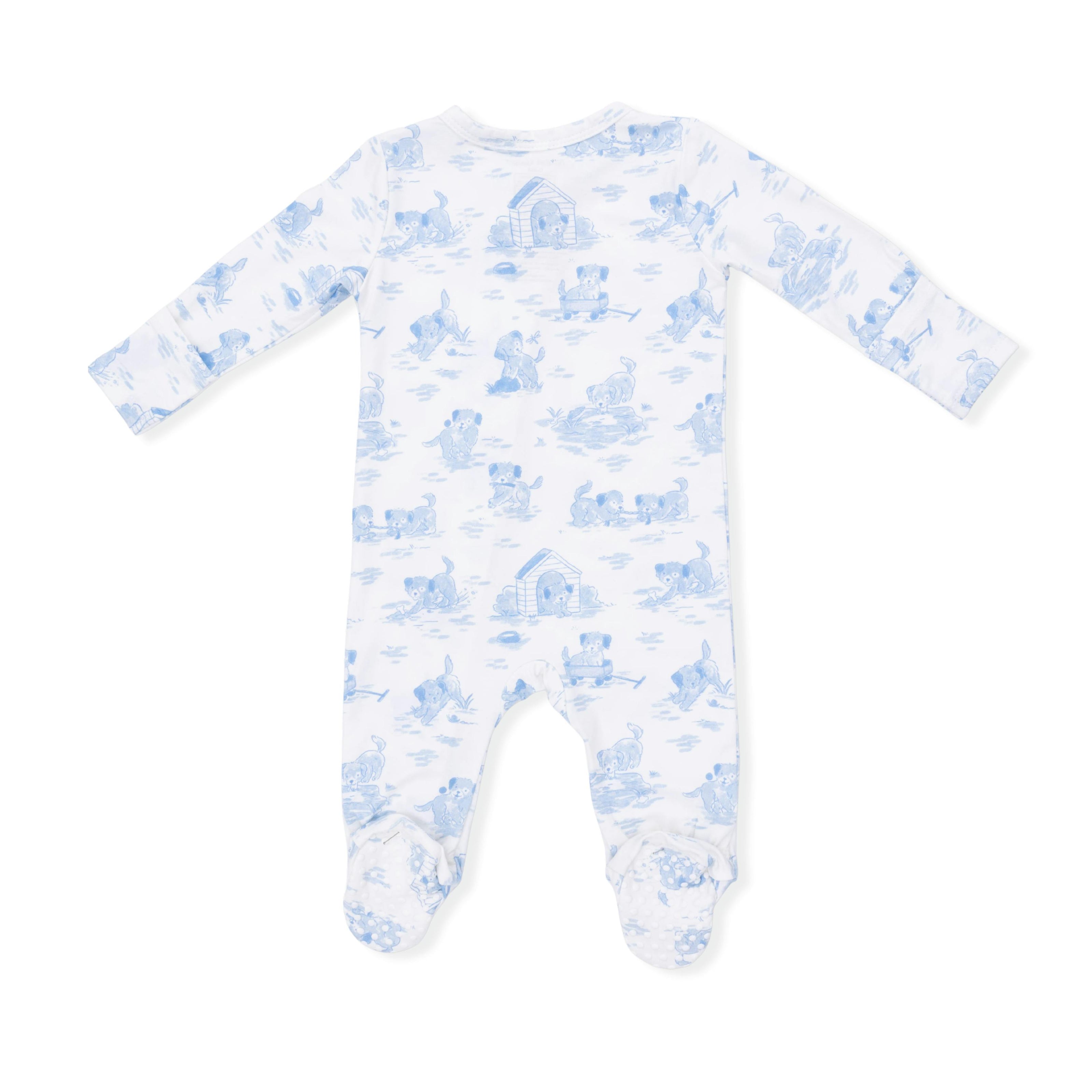 Puppy Toile Blue -  2 Way Zipper Footie, Swaddle  & Bandana Bib Set
