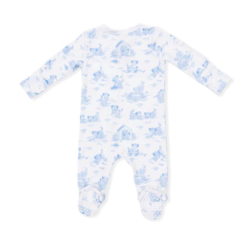 Puppy Toile Blue - 2 Way Zipper Footie