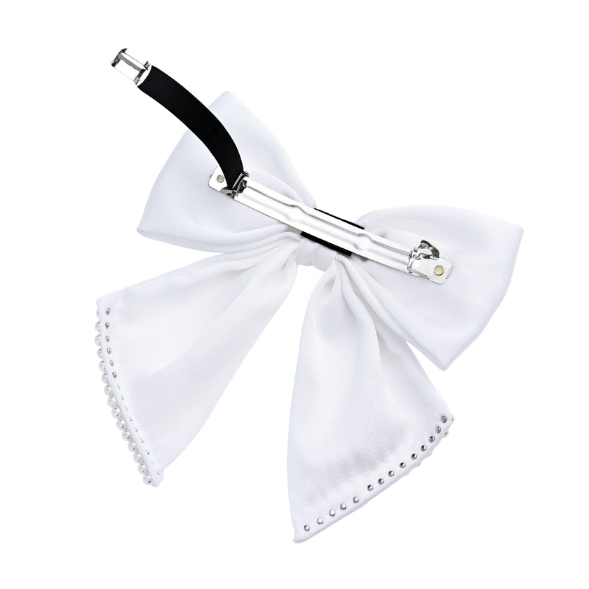 White Pearl-Trimmed Satin Hair Clip