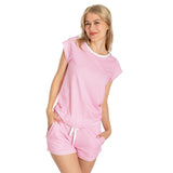 Women's Peony Jersey Short PJ Set - Pink Stripe Organic Stretch Cotton