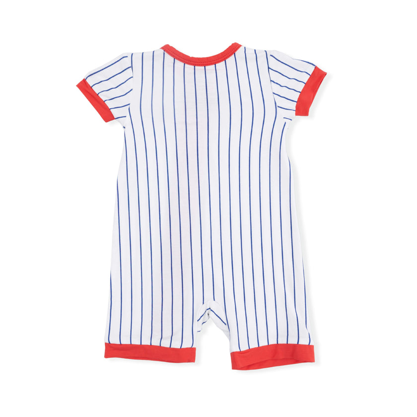 Baseball Stripe - Shortie 2 Way Zipper Romper