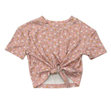 Girls Tie Front Shirt in Aqua Grey Floral