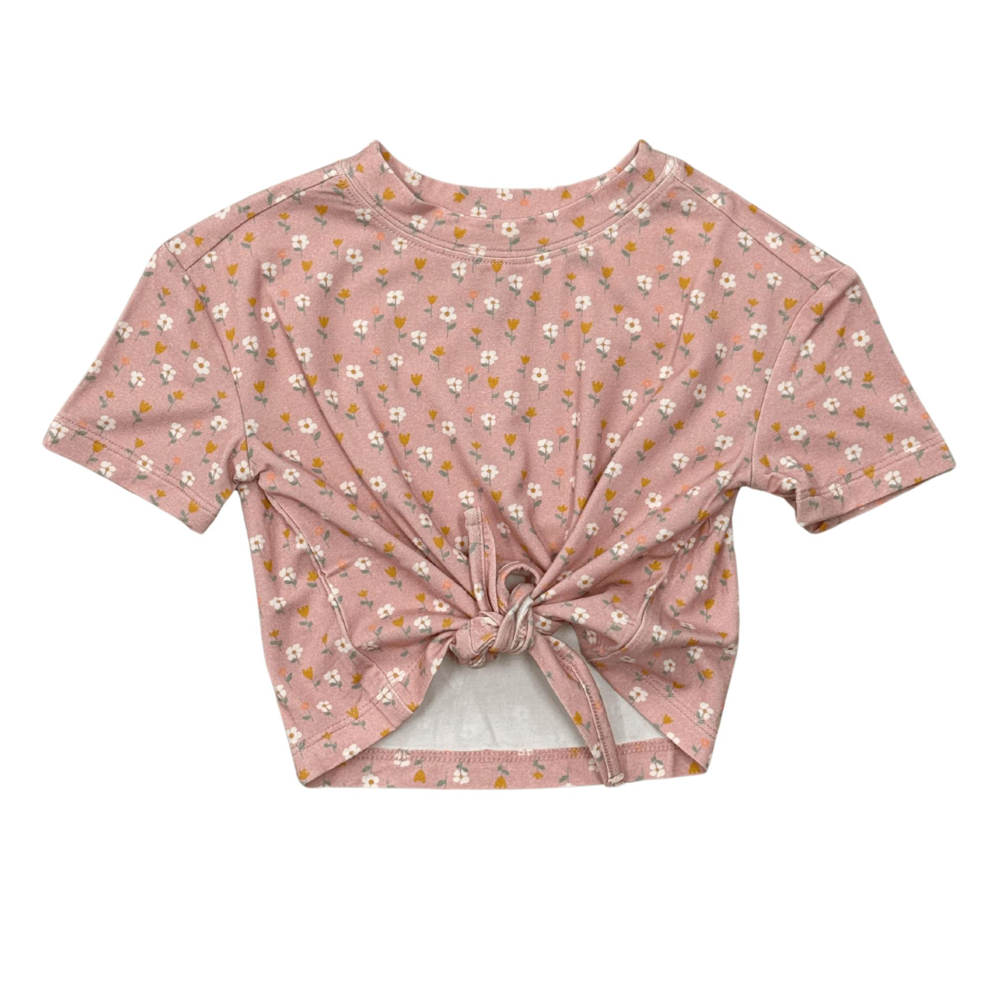 Girls Tie Front Shirt in Aqua Grey Floral