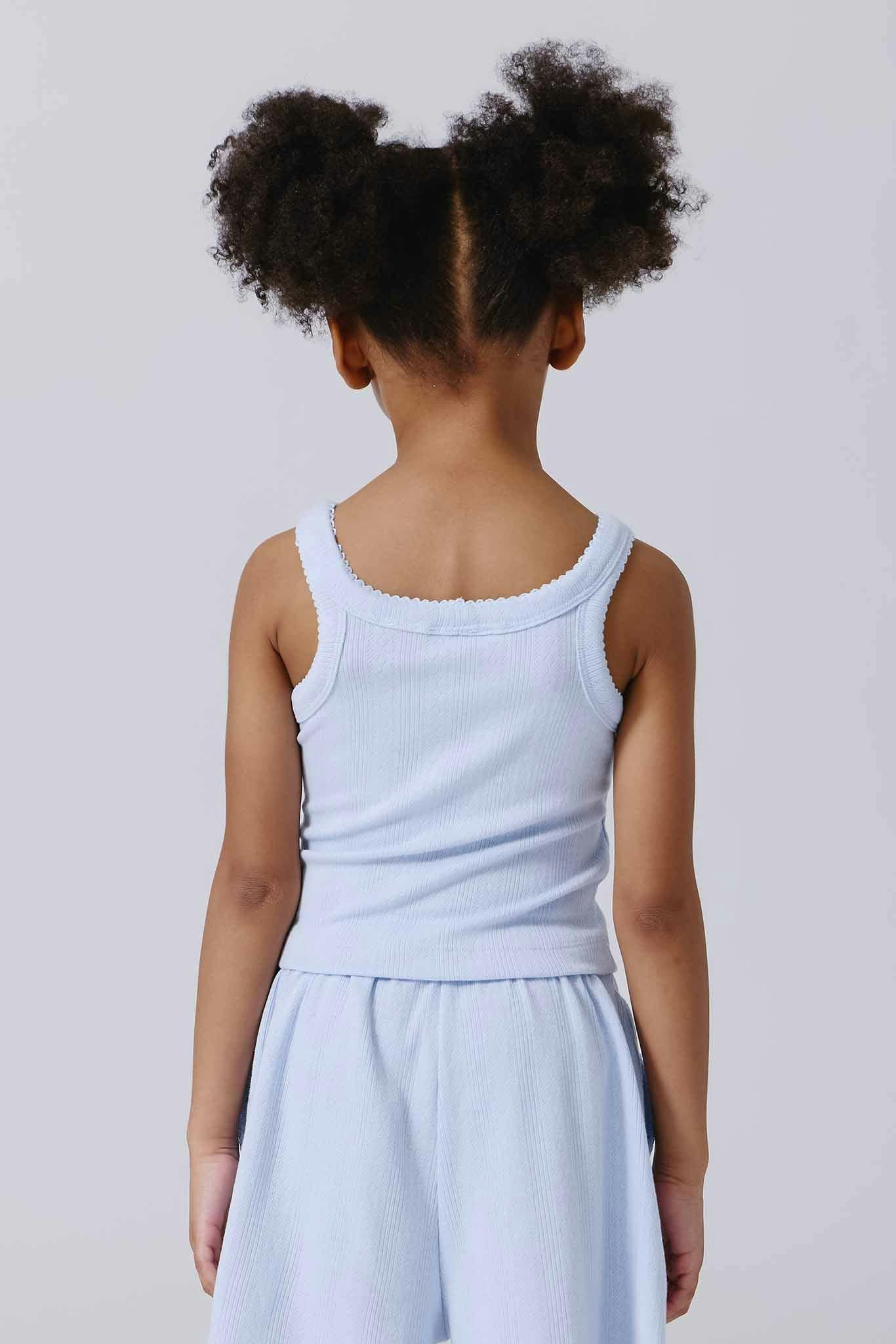 Girls Pointelle Tank in Cloud Blue