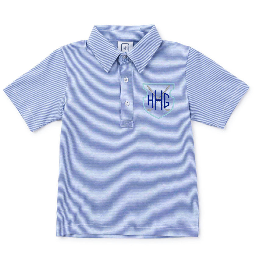 Griffin Boys' Pima Cotton Polo Golf Shirt Blue Stripes