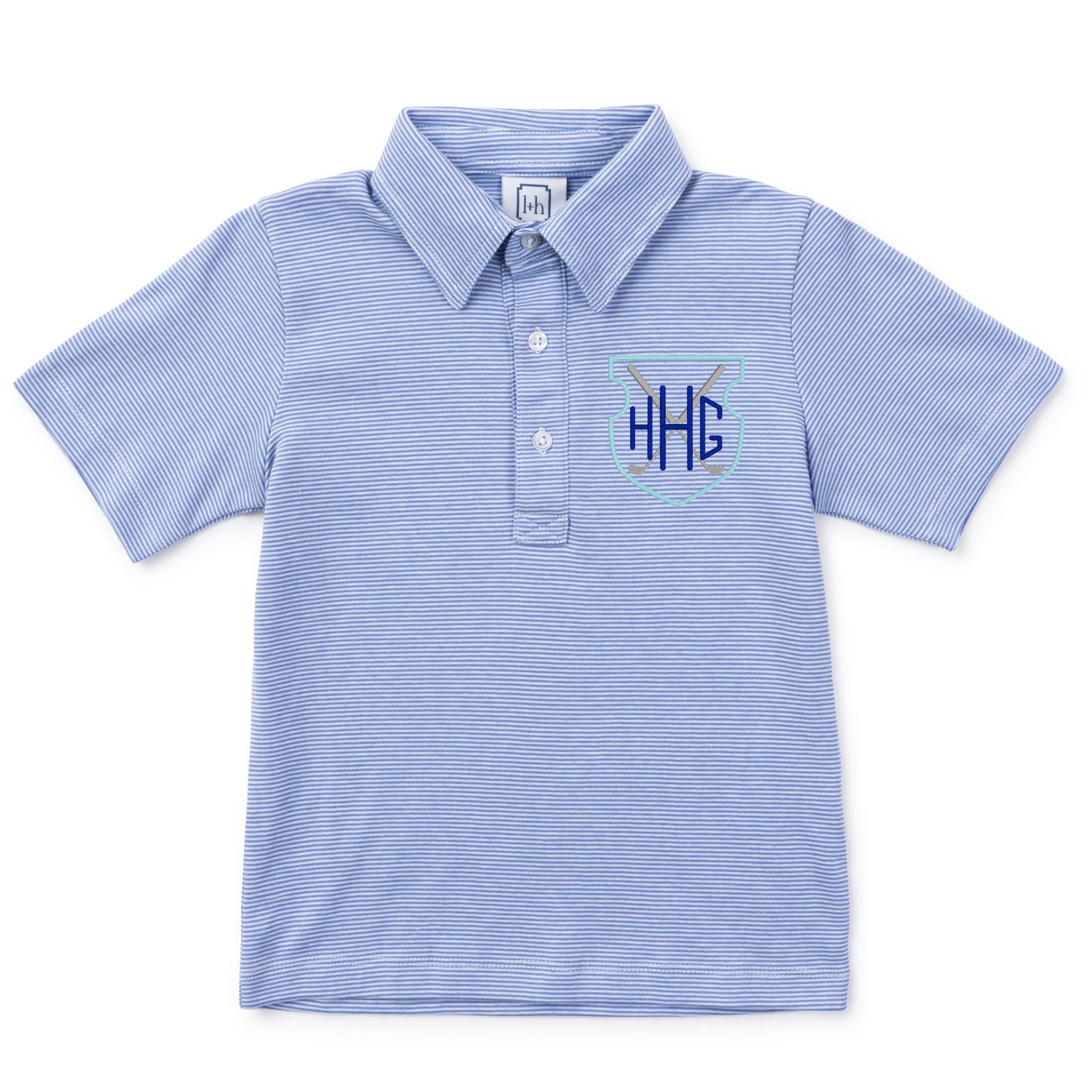 Griffin Boys' Pima Cotton Polo Golf Shirt Blue Stripes