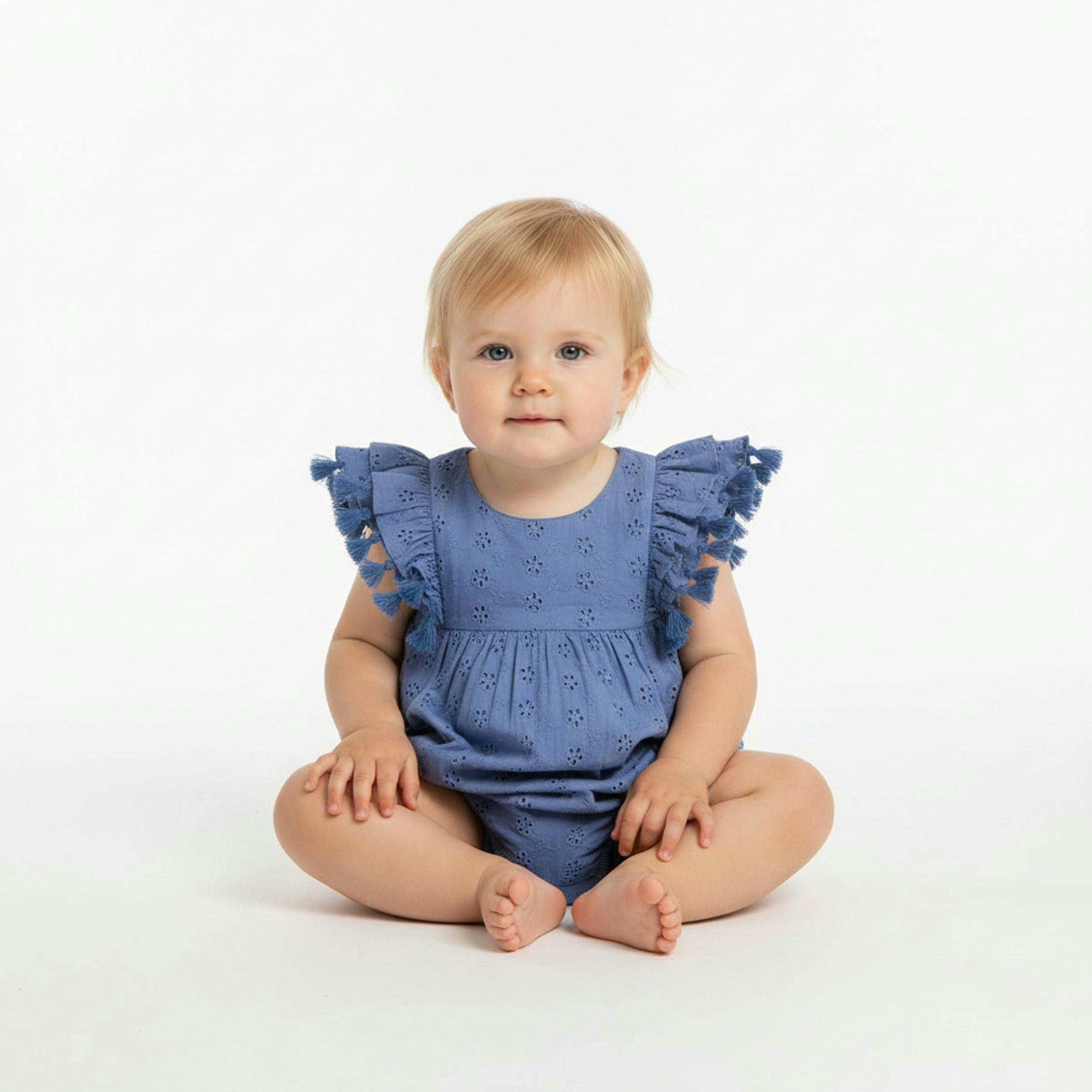 Anna Baby Romper Ocean Bliue Eyelet, Ocean Bliue Eyelet