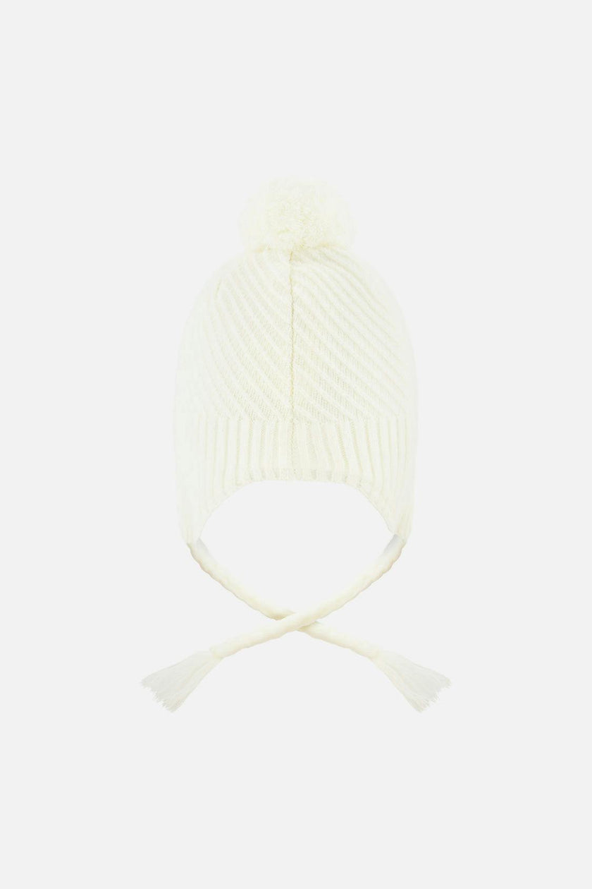 Winter Peruvian Knit Hat with Pompom Off-White