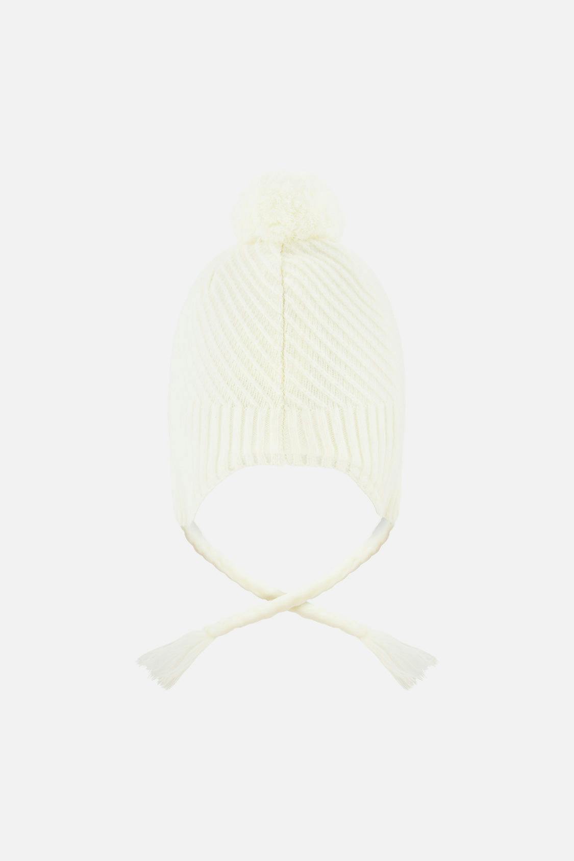 Winter Peruvian Knit Hat with Pompom Off-White