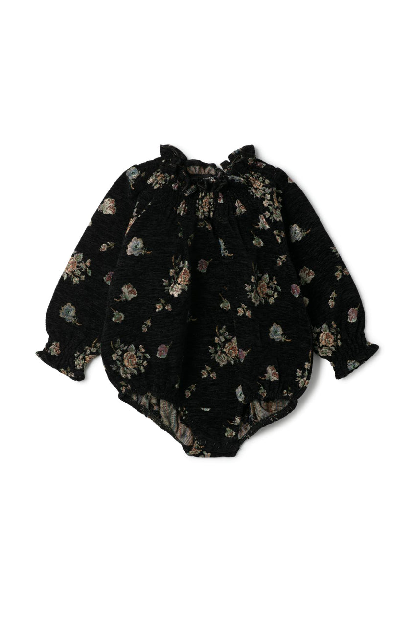 Floral Brocade Smocked Snap Bottom Bubble