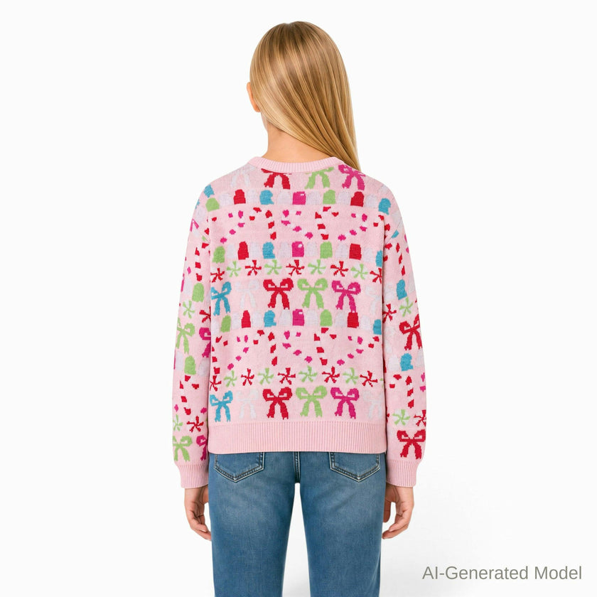 Tween Girls (7-16) Fair Isle Sweater | Candy & Bows - Pink