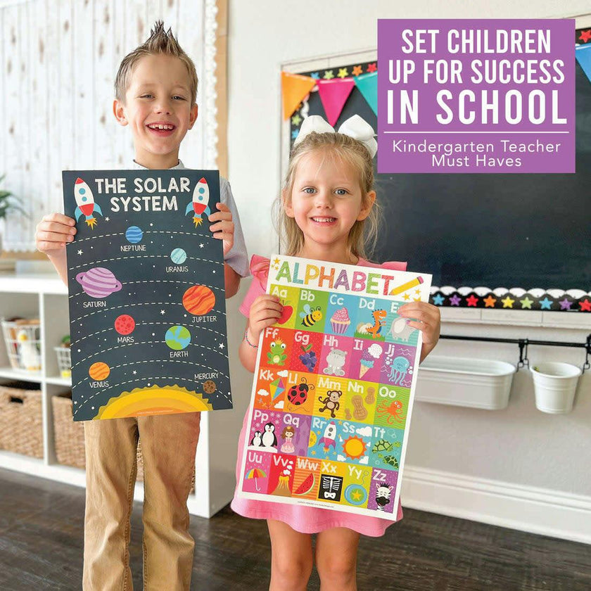 16-Piece Colorful Prek & Kindergarten Posters & 9-Piece Phonics & Vowels Posters