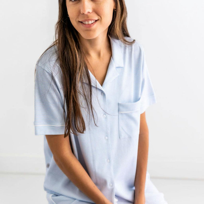 Blue Stripes Woman's Pima Cotton Short Pajama Set