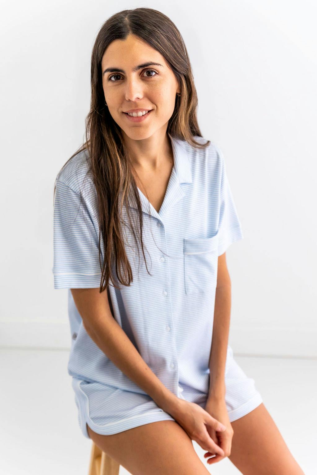 Blue Stripes Woman's Pima Cotton Short Pajama Set