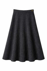 Wool Button Side Midi Skirt