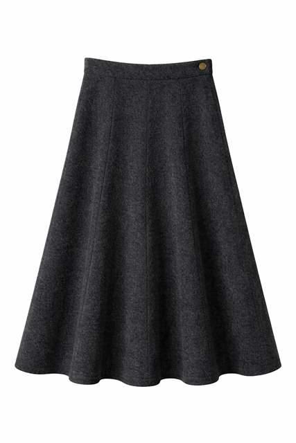 Wool Button Side Midi Skirt