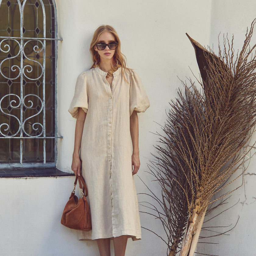 Bubble Linen Dress - Natural