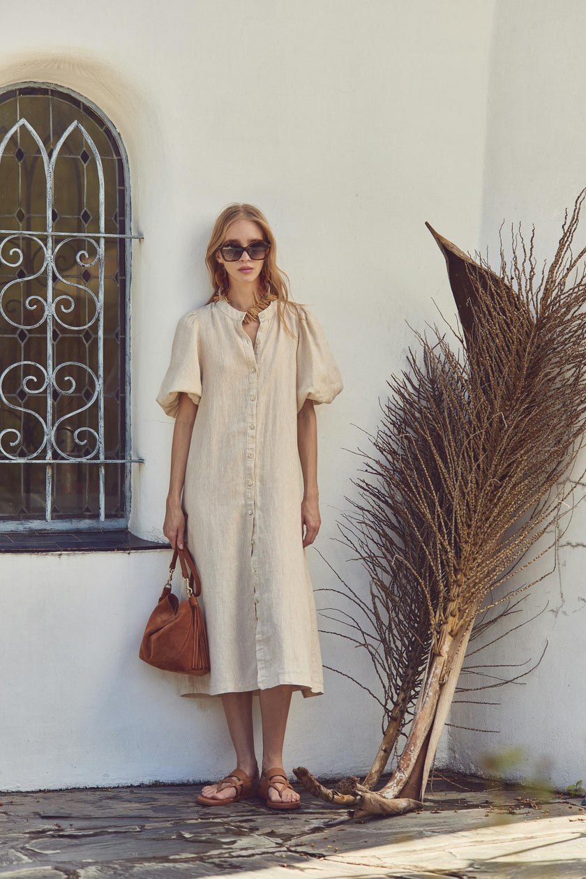 Bubble Linen Dress - Natural
