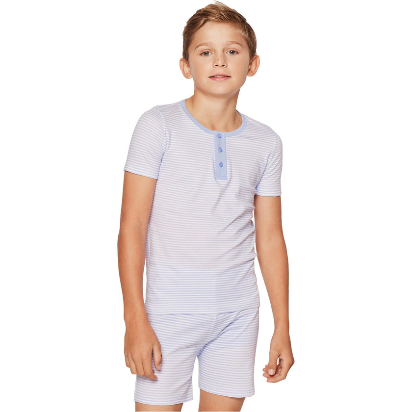 Kid's Pima Snug Fit Pajama Short Set in Pink Stripe