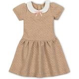 Short Sleeve Quilted Dress with Eyelet Collar, Beige