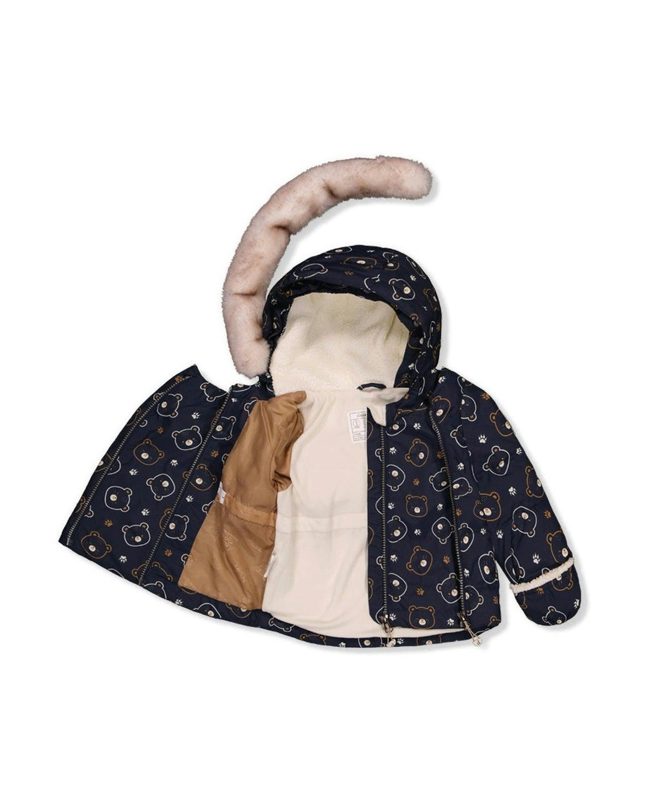 Baby Two Piece Snowsuit Blue Printed Teddy Bears