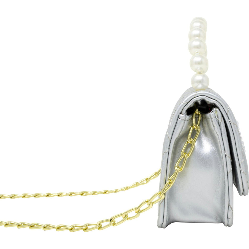 Quilted Pearl Handle Heart Bag