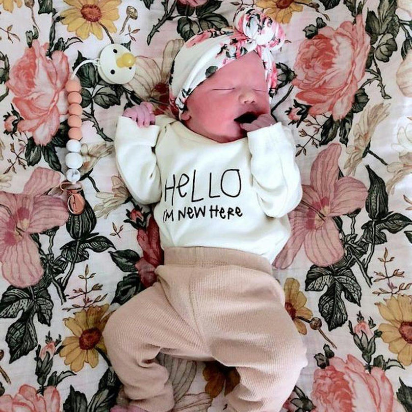 Hello I'm New Here Organic Bodysuit Long Sleeve
