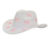 Packed Party Howdy Darling Pink Bow Cowboy Hat - White Felt Cattleman's Crease Cowgirl Hat with Pink Satin Ribbon Bows, One Size Fits All