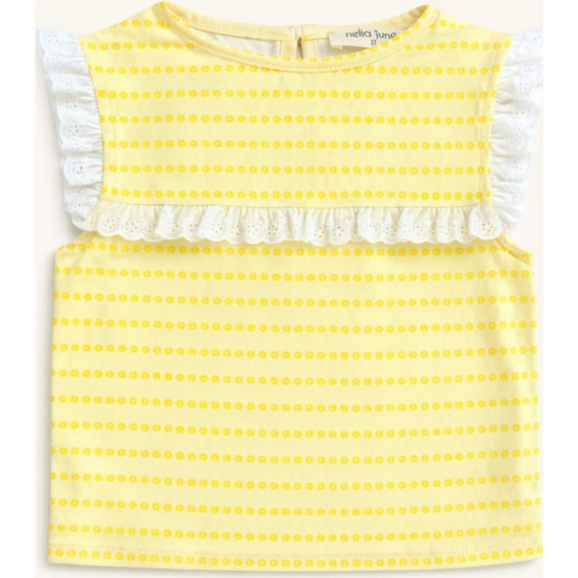 Eyelet Lace Tank in Yellow Floral Stripe