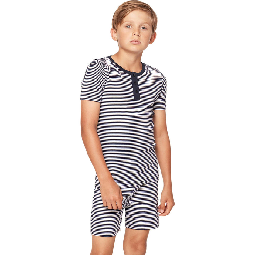 Kid's Pima Snug Fit Pajama Short Set in Pink Stripe
