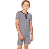 Kid's Pima Snug Fit Pajama Short Set in Blue Stripes