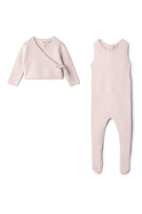Wrap Knit Romper and Cardigan Two Piece Set
