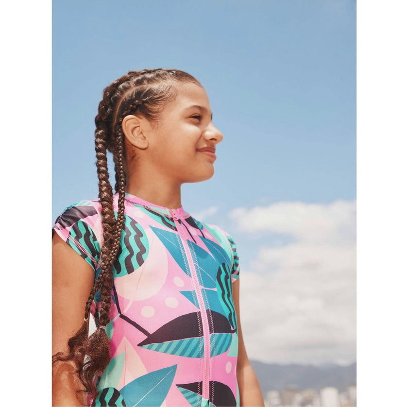 Rash Guard One-Piece Swimsuit, Pink
