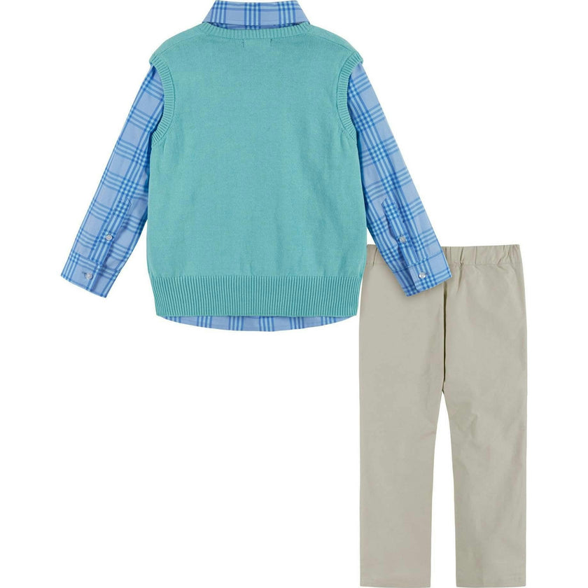 Boys 4-Piece Vest Set | Navy & Khaki Plaid