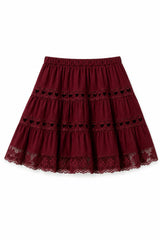 Sophia Merlot Cotton Lace Heart Bow Lace Mini Skirt