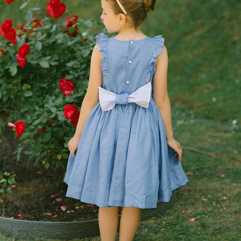 Elivia Blue Linen Smocked Dress