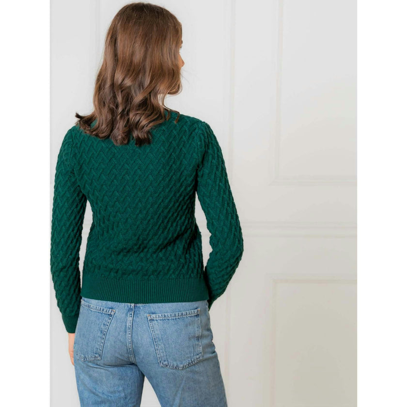 Organic Herringbone Stitch Cardigan Sweater, Green