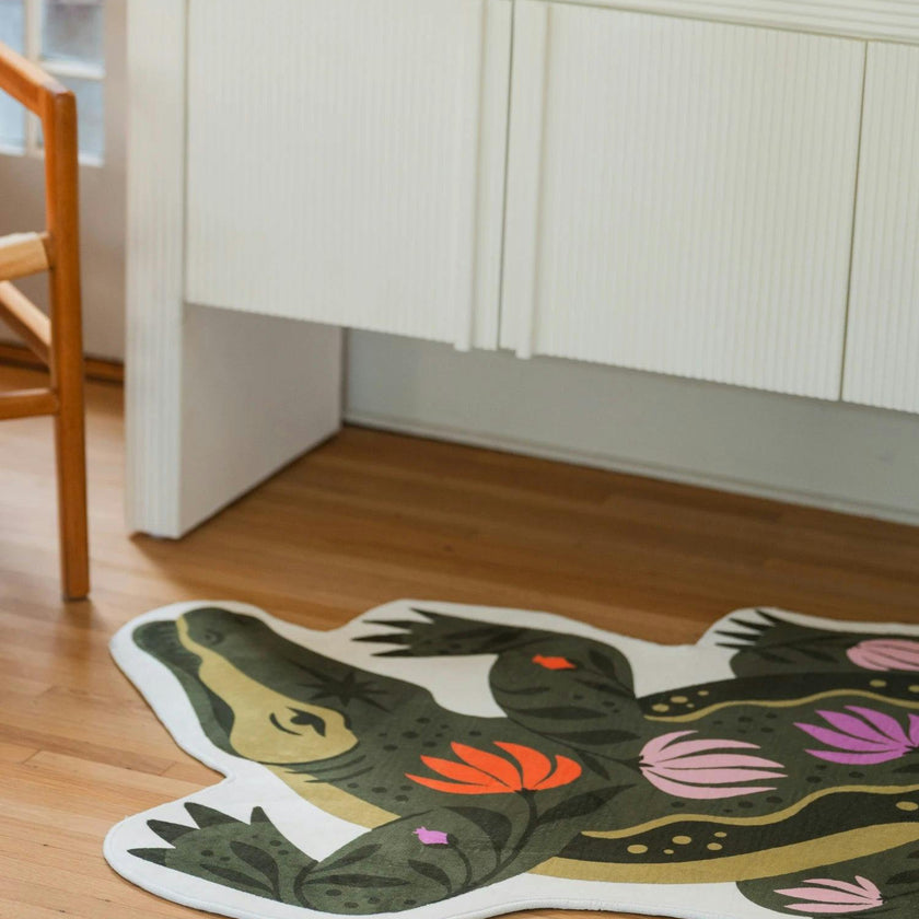 Green Animal Shaped Crocodile Rug by Jessica Miller
