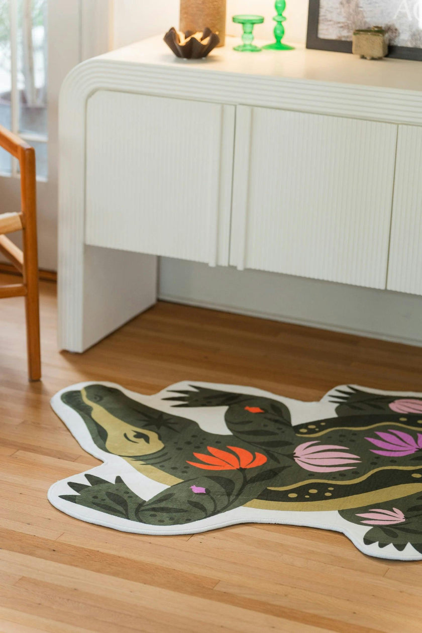 Green Animal Shaped Crocodile Rug by Jessica Miller