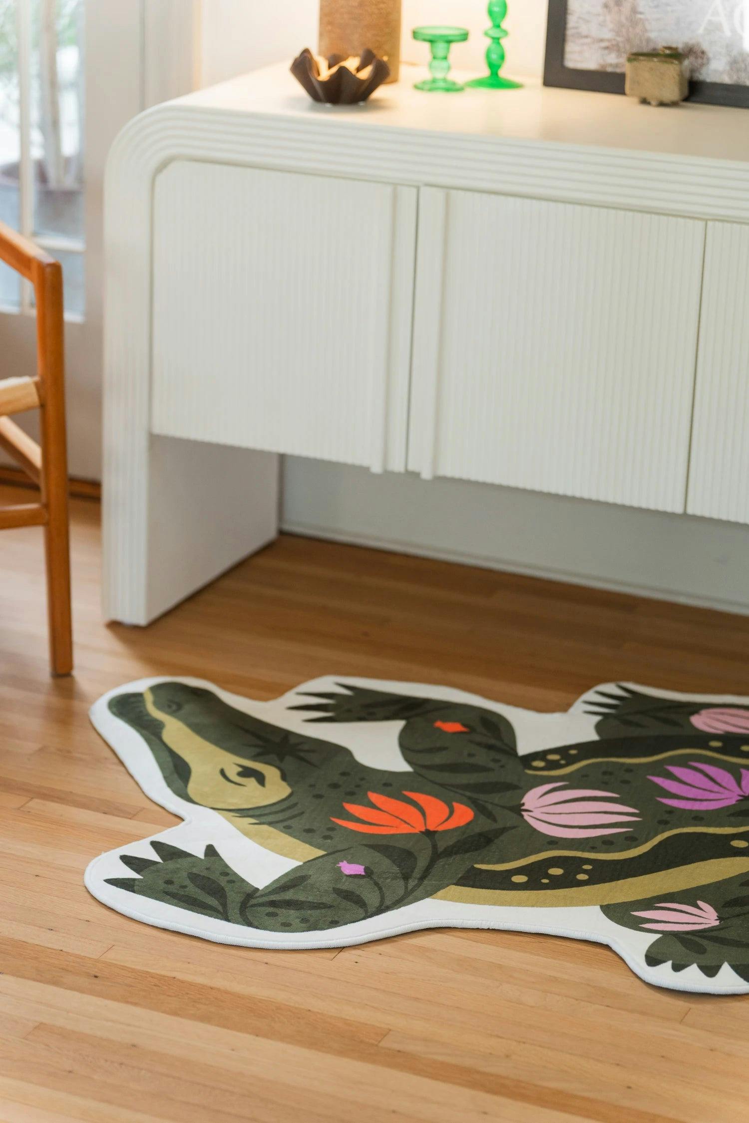Green Animal Shaped Crocodile Rug by Jessica Miller