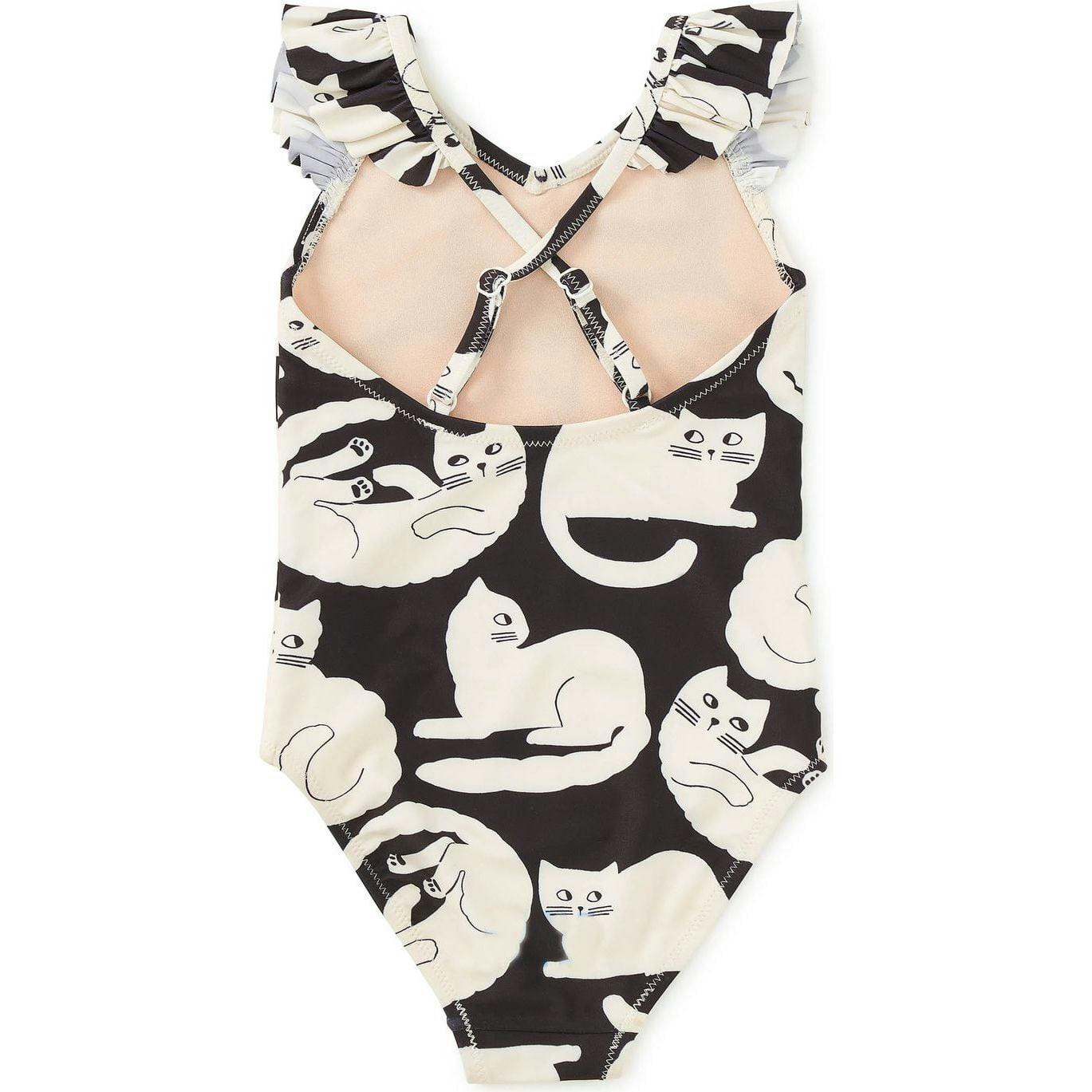 Ruffle One-Piece Swimsuit, Black