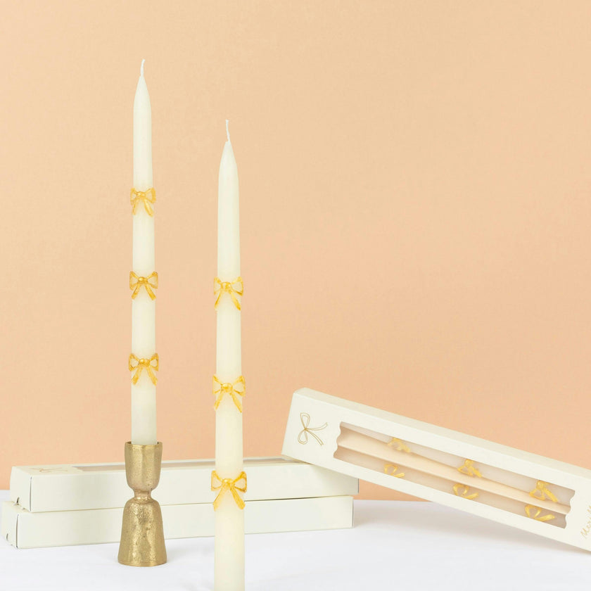 Gold Bow Taper Candles