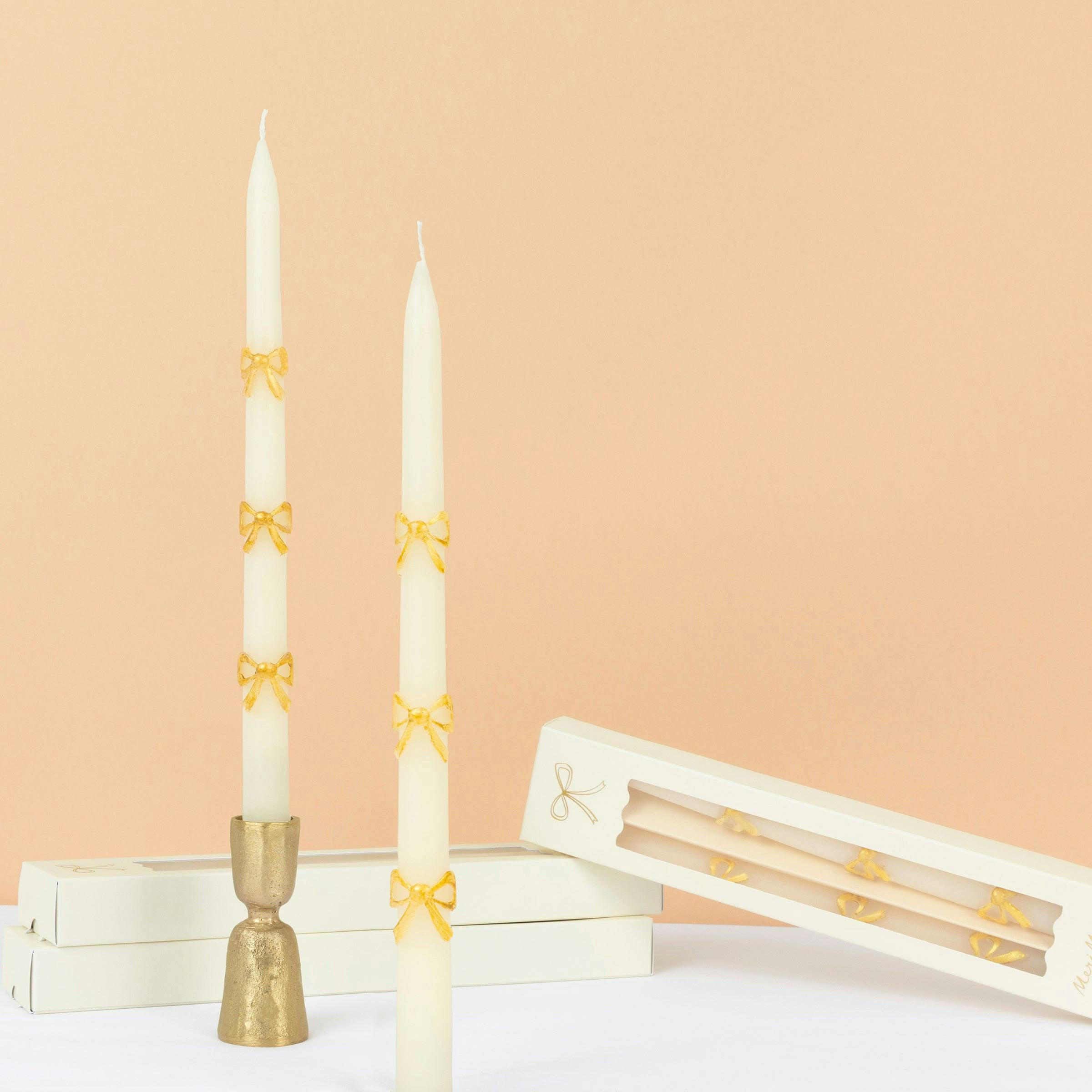 Gold Bow Taper Candles