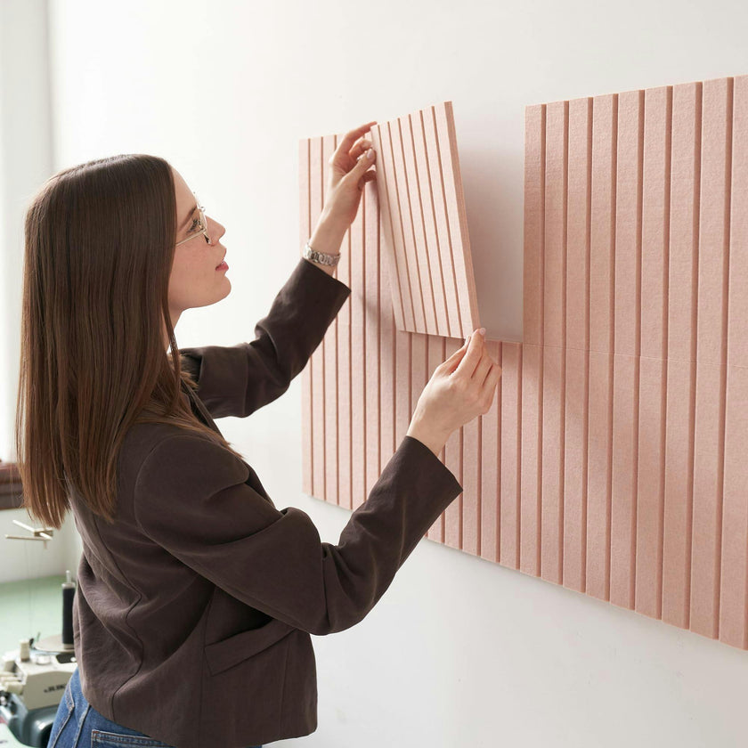 Large Felt Bulletin Board - Stylish 35" x 47" Cork Board Alternative for Office & Wall Decor - 12 Adhesive Tiles w/Golden Pins to Display Your Photos