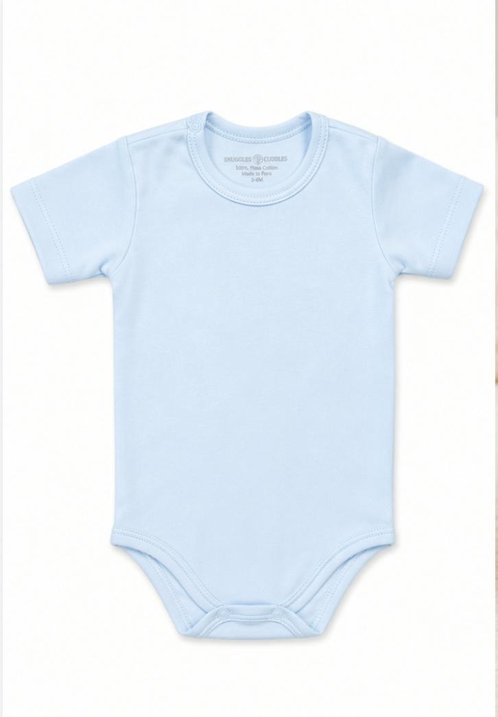 Blue Short Sleeve Bodysuit in Pima Cotton