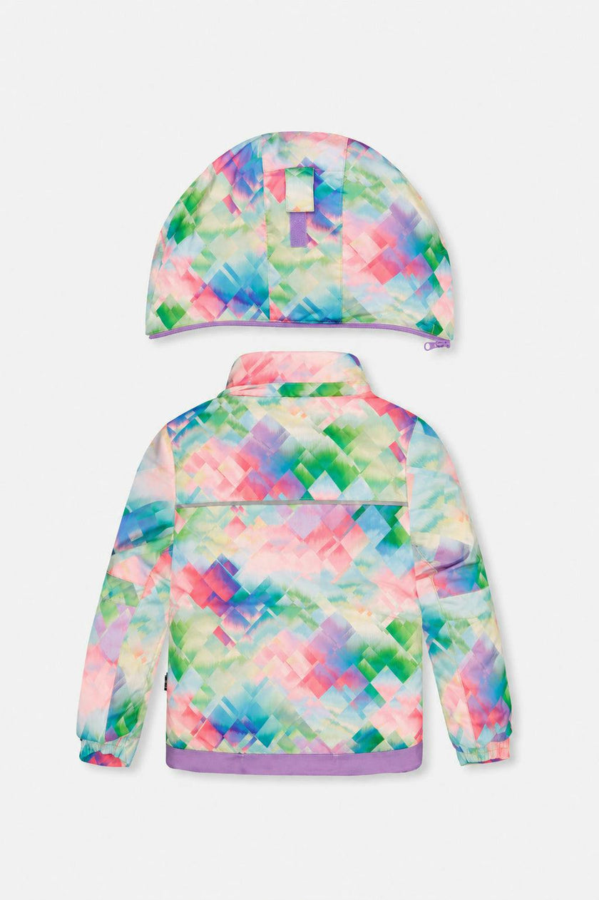 Two Piece Play Snowsuit Multicolored With A Diamond Pattern With Turquoise And Purple Pants