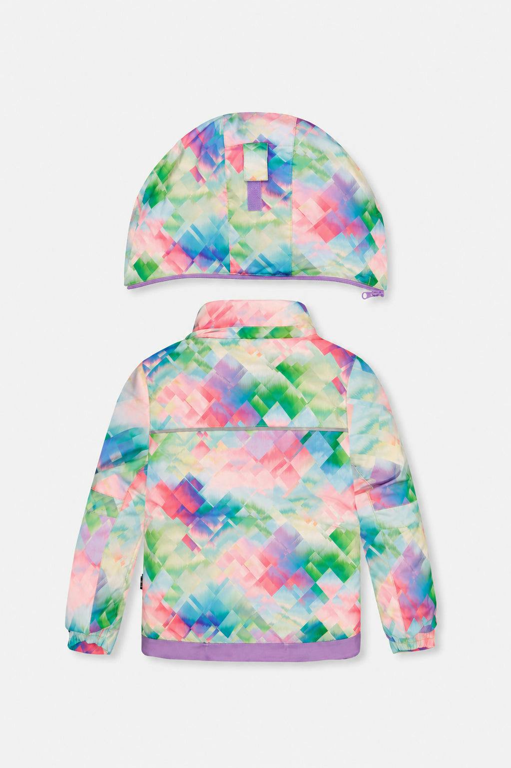 Two Piece Play Snowsuit Multicolored With A Diamond Pattern With Turquoise And Purple Pants