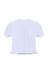 white ruffle tee