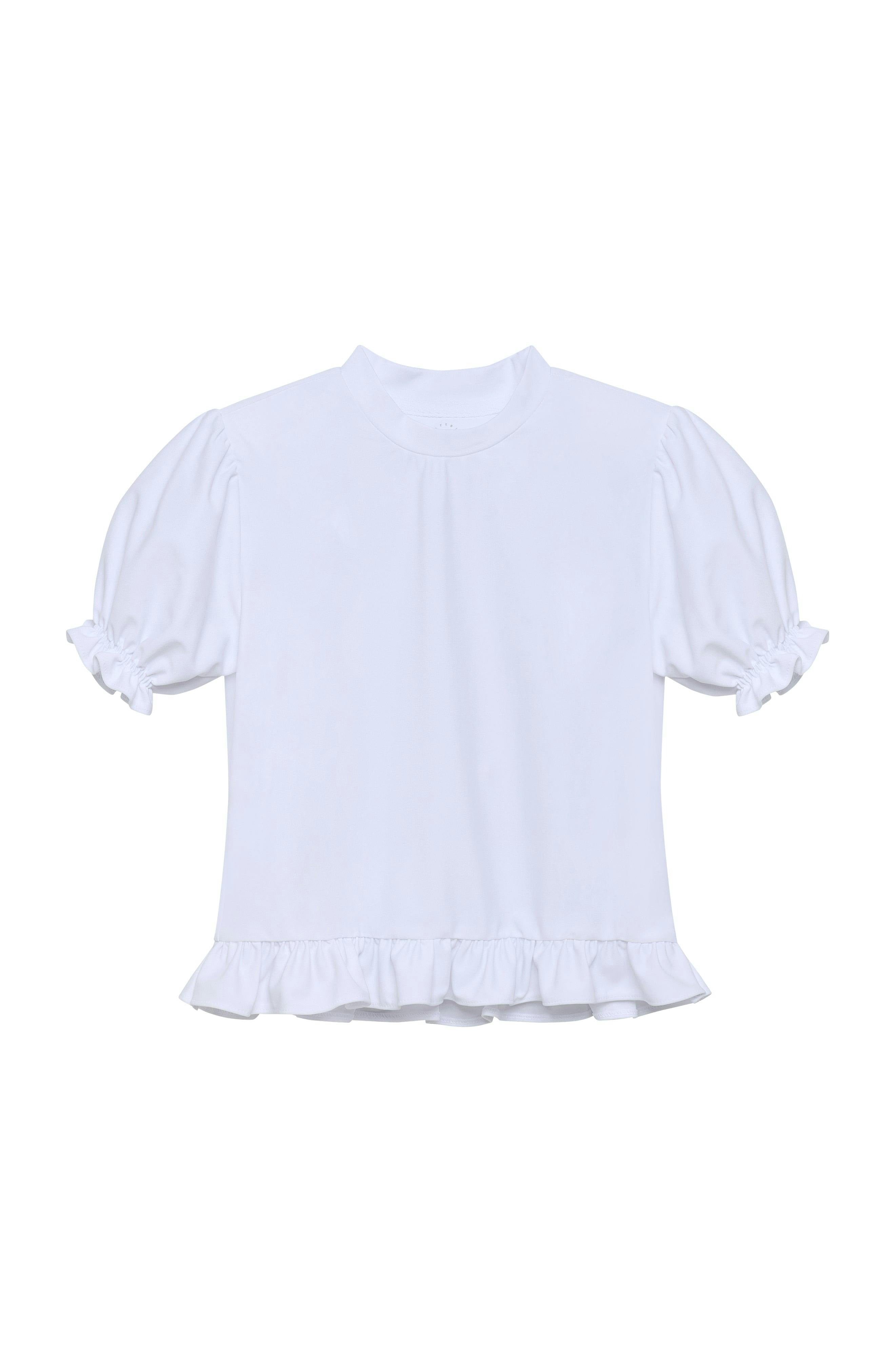 white ruffle tee