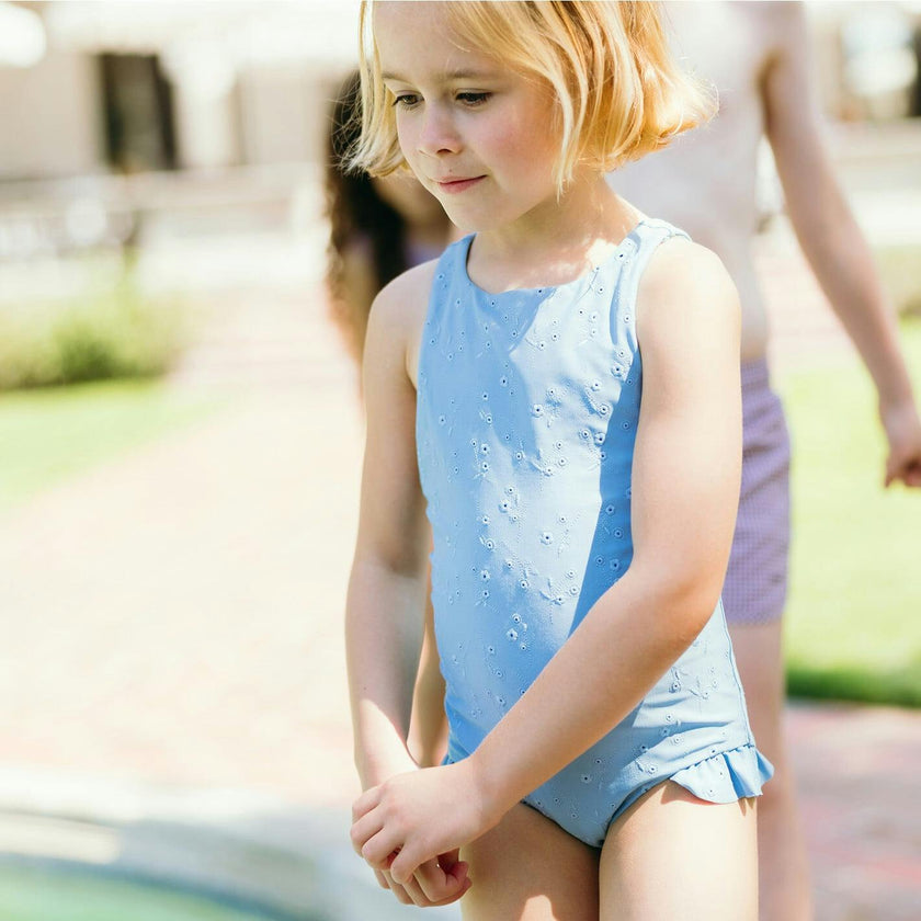girls dusk blue eyelet ballerina one piece
